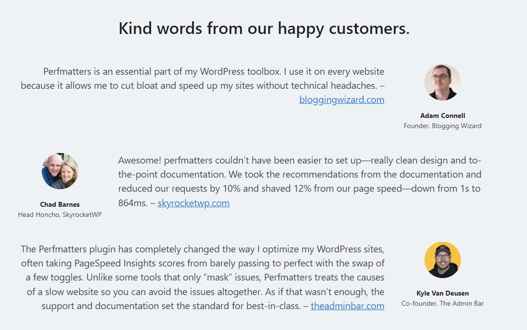 Perfmatters Expert Testimonials