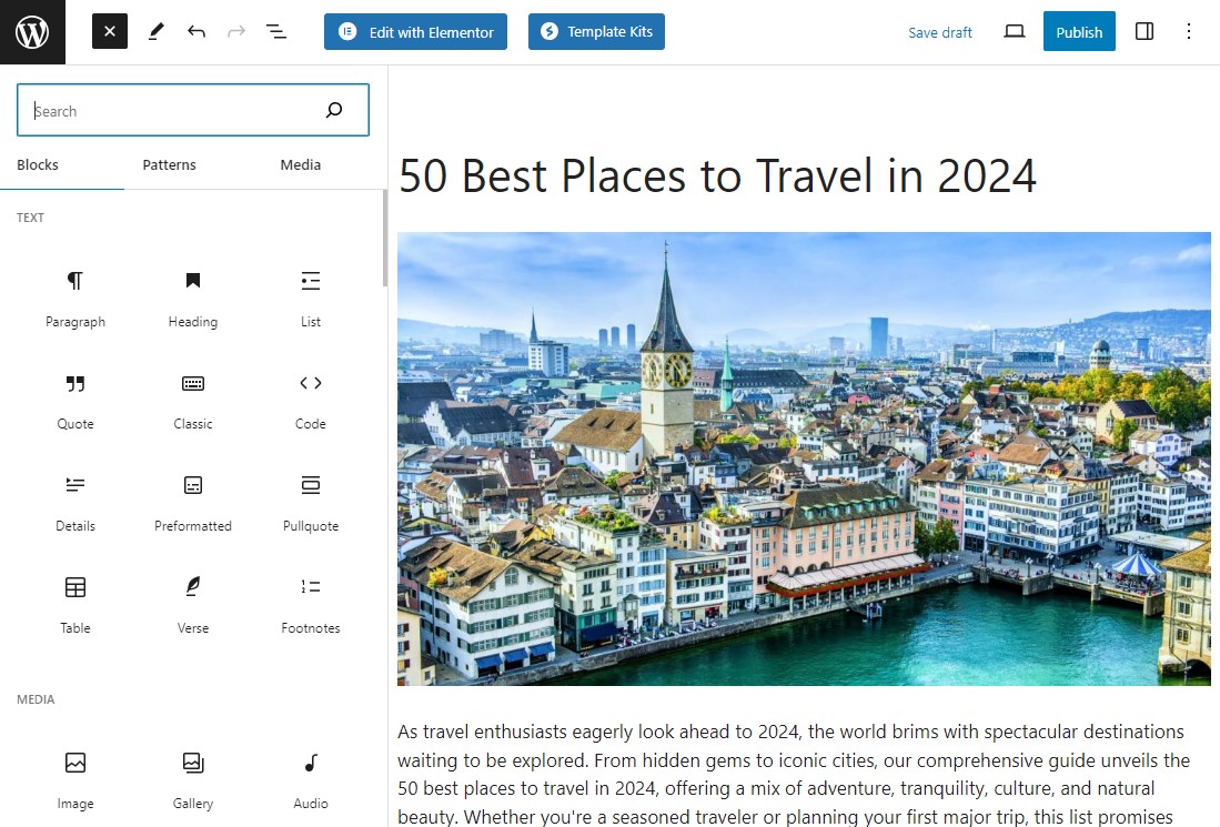 Write Blog Post in Gutenberg Editor