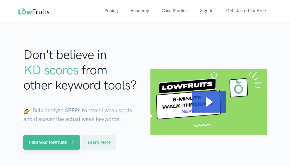 LowFruits: Best Keyword Research Tool for Finding Easy Keyword
