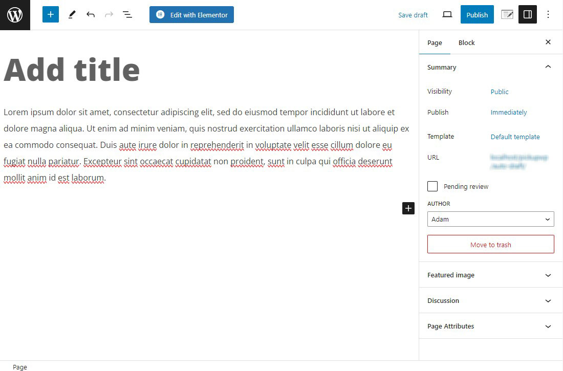 Gutenberg Page Tab Settings