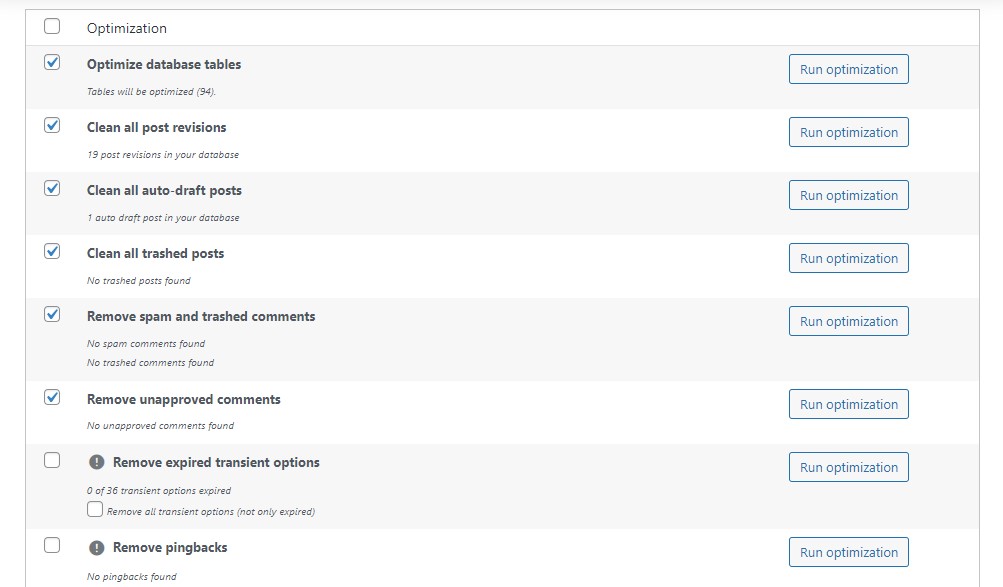 WP-Optimize Database Cleanup