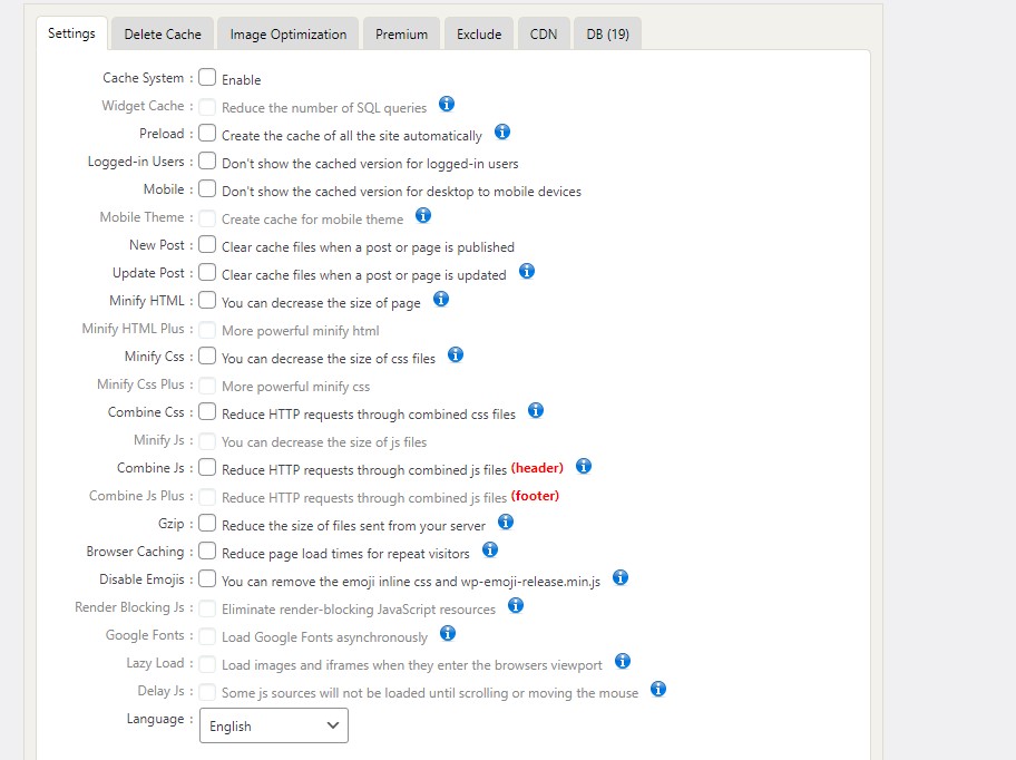 WP Fastest Cache Settings