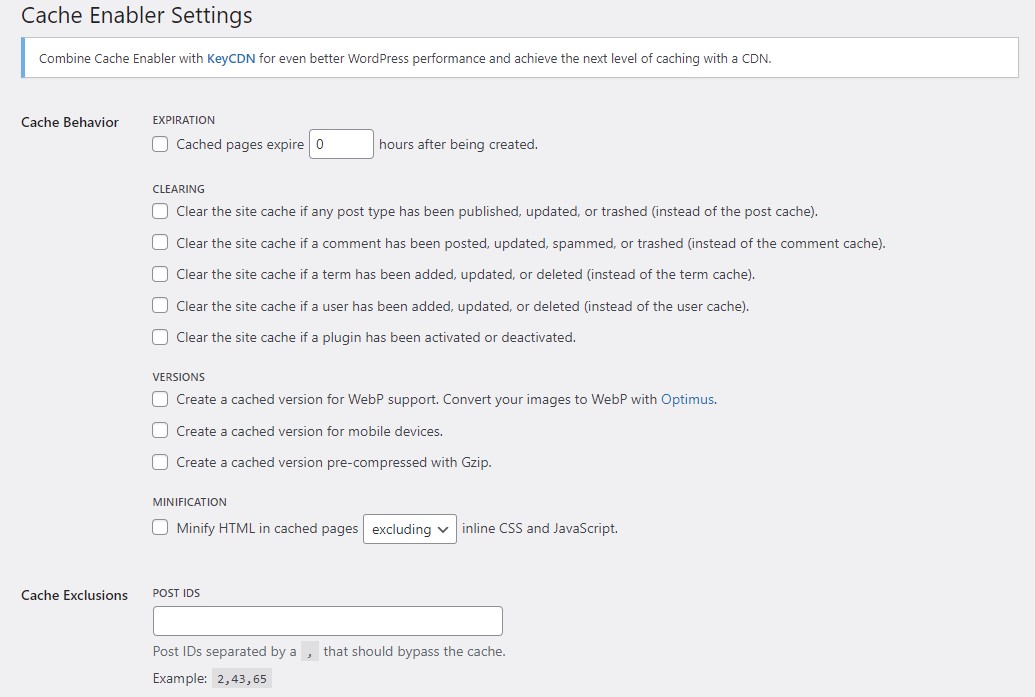 Cache Enabler Settings