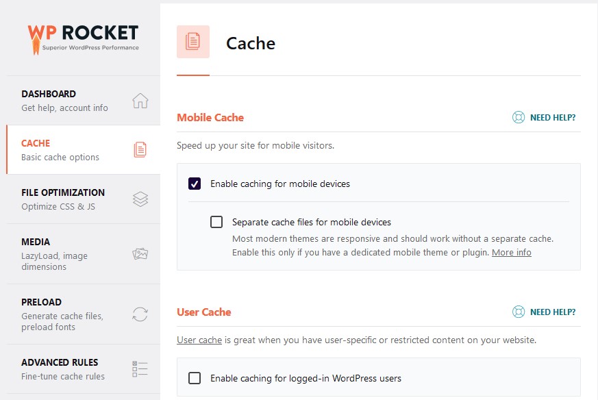 WP Rocket Mobile Cache