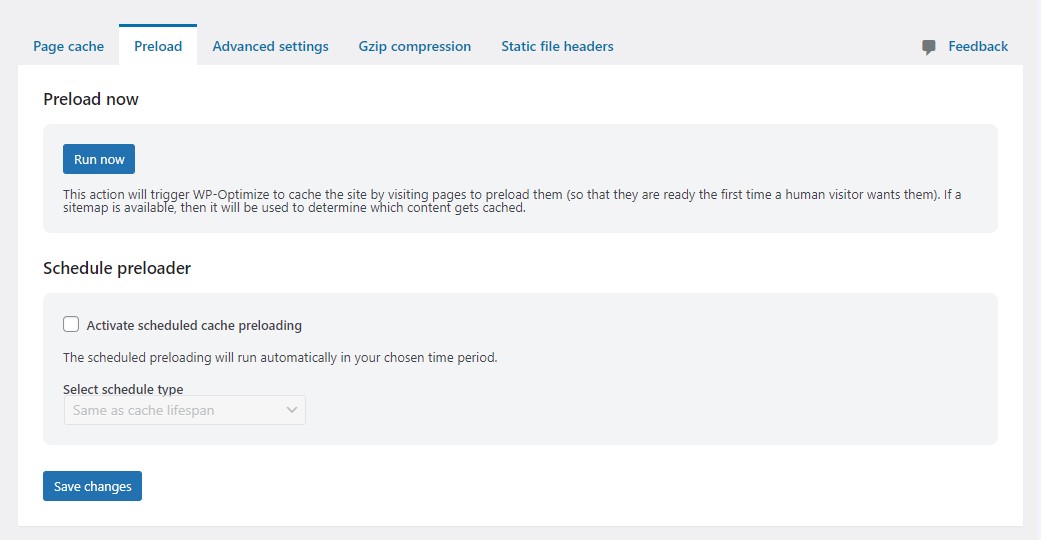 WP Optimize Preload Cache
