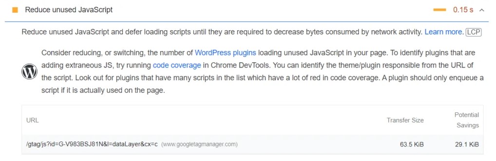 Reduce Unused JavaScript Error