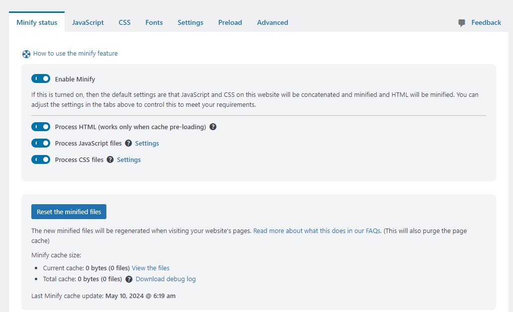 WP-Optimize File Minification