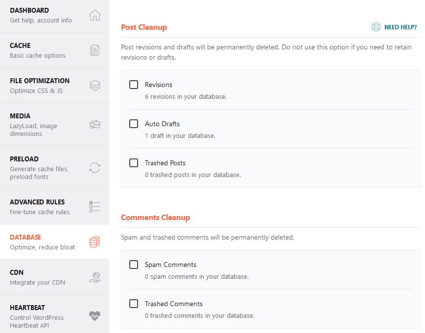 WP Rocket Database Cleanup