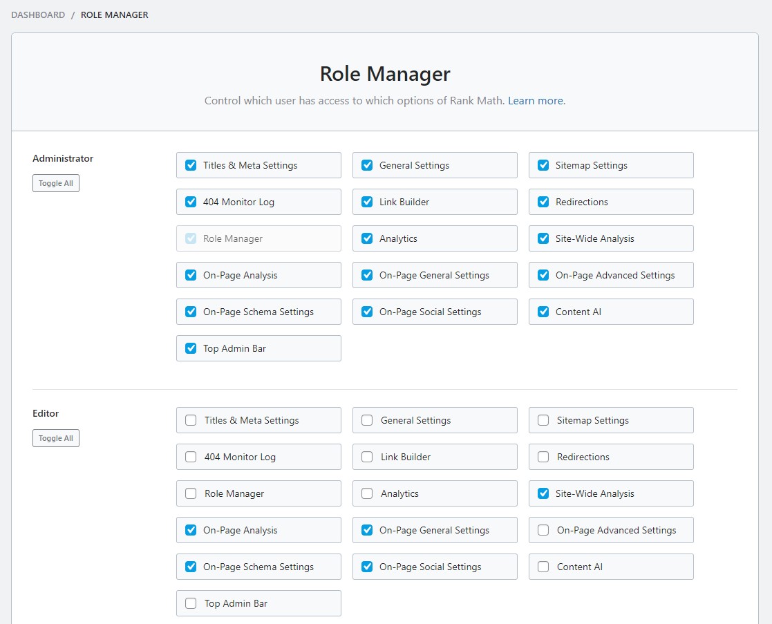 Rank Math Role Manager