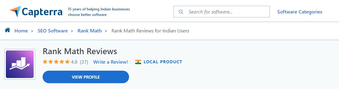 Rank Math User Rating on Capterra Website