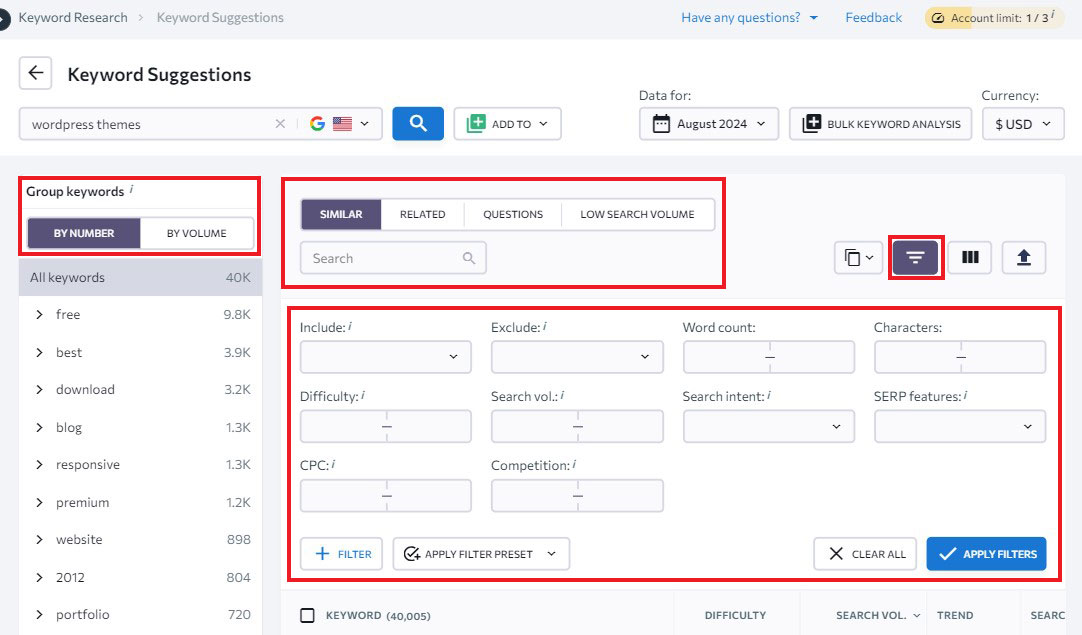 Keyword Research Filter