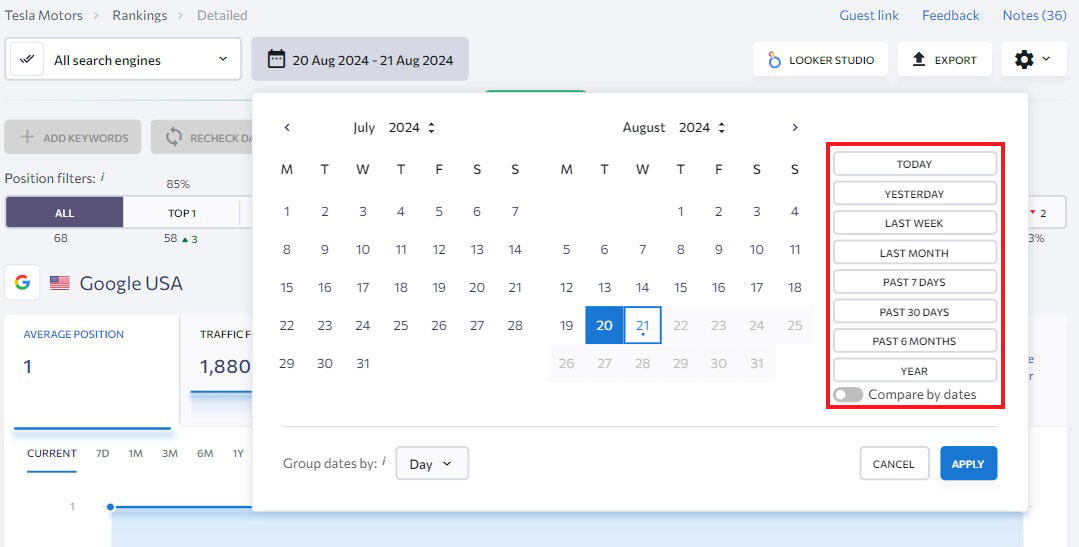 Comparing Rank Tracker Data on Multiple Dates