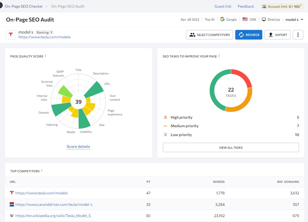 SE Ranking On-Page SEO Audit