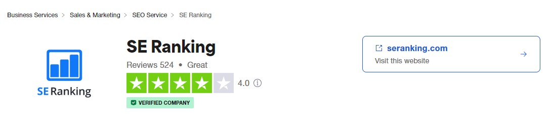 SE Ranking Customer Rating on Trustpilot Website