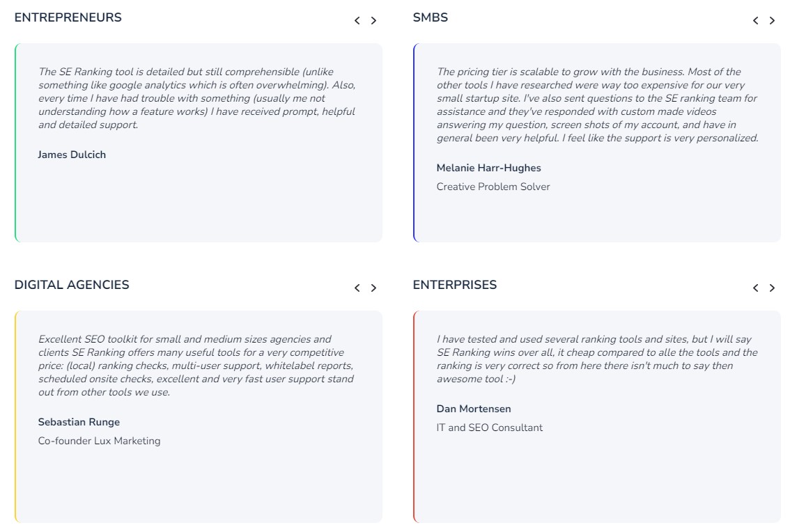 SE Ranking Testimonials