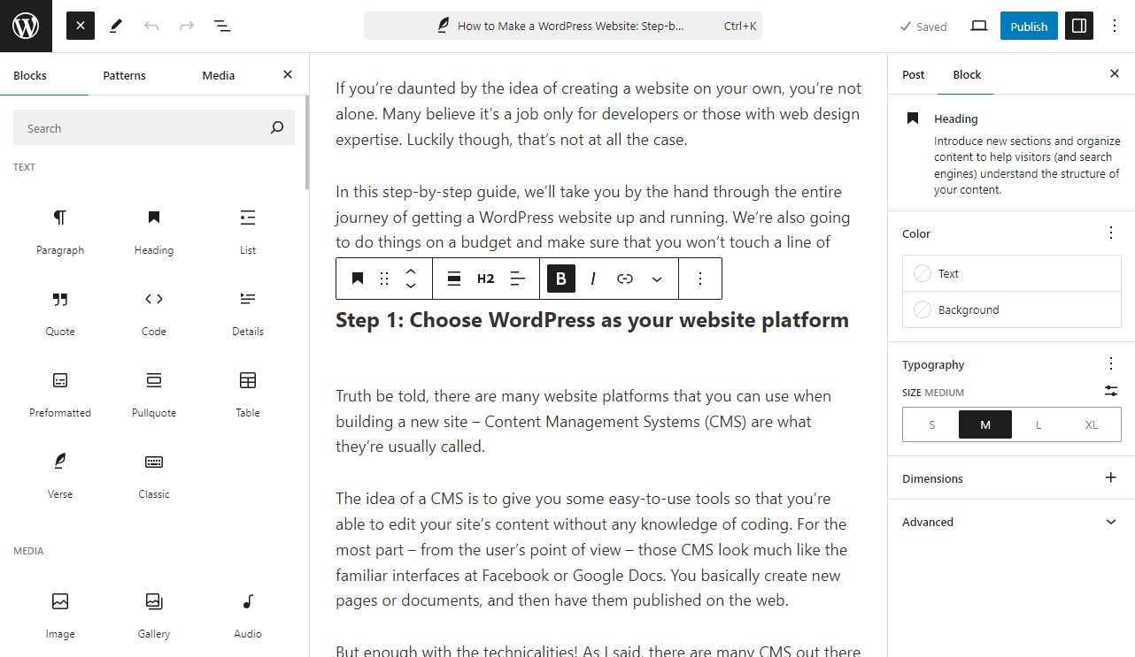 WordPress Block Editor Interface