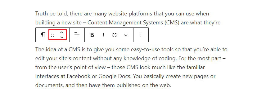 Move WordPress Blocks Up and Down in Block Editor