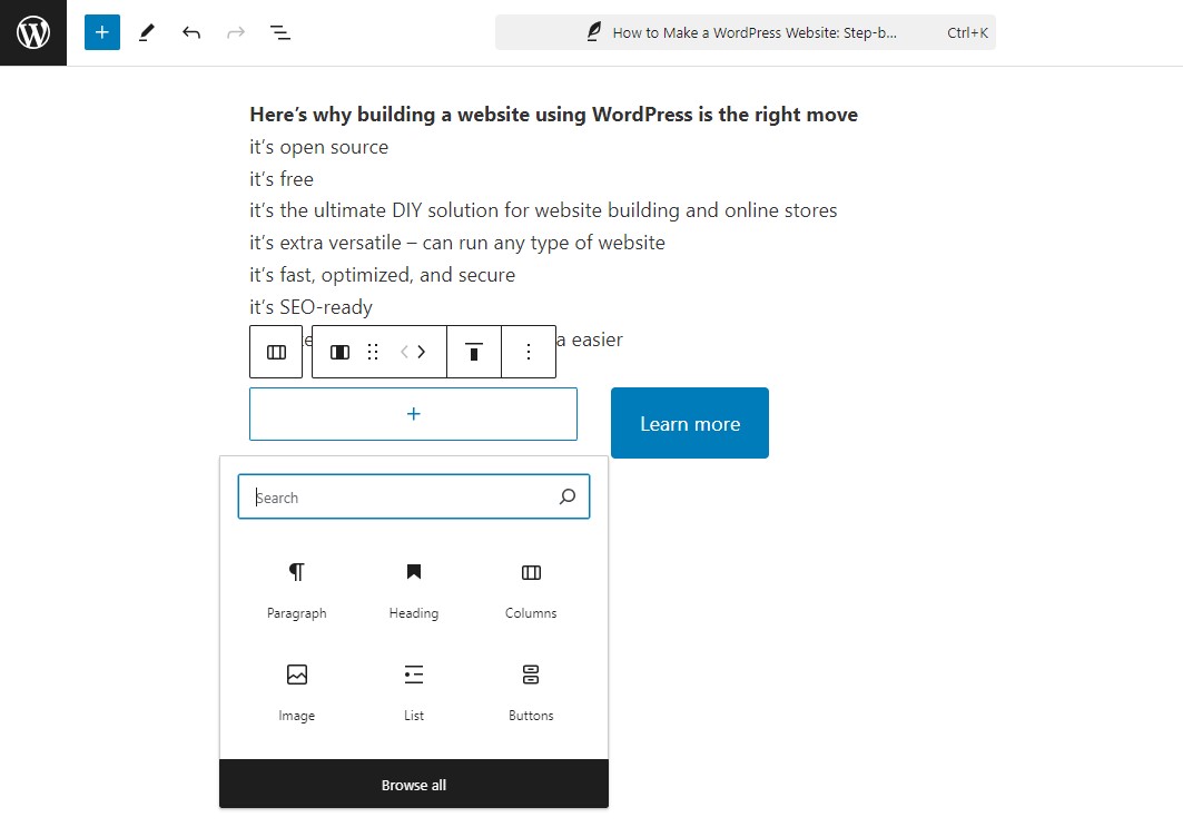 Add Block to Columns Block
