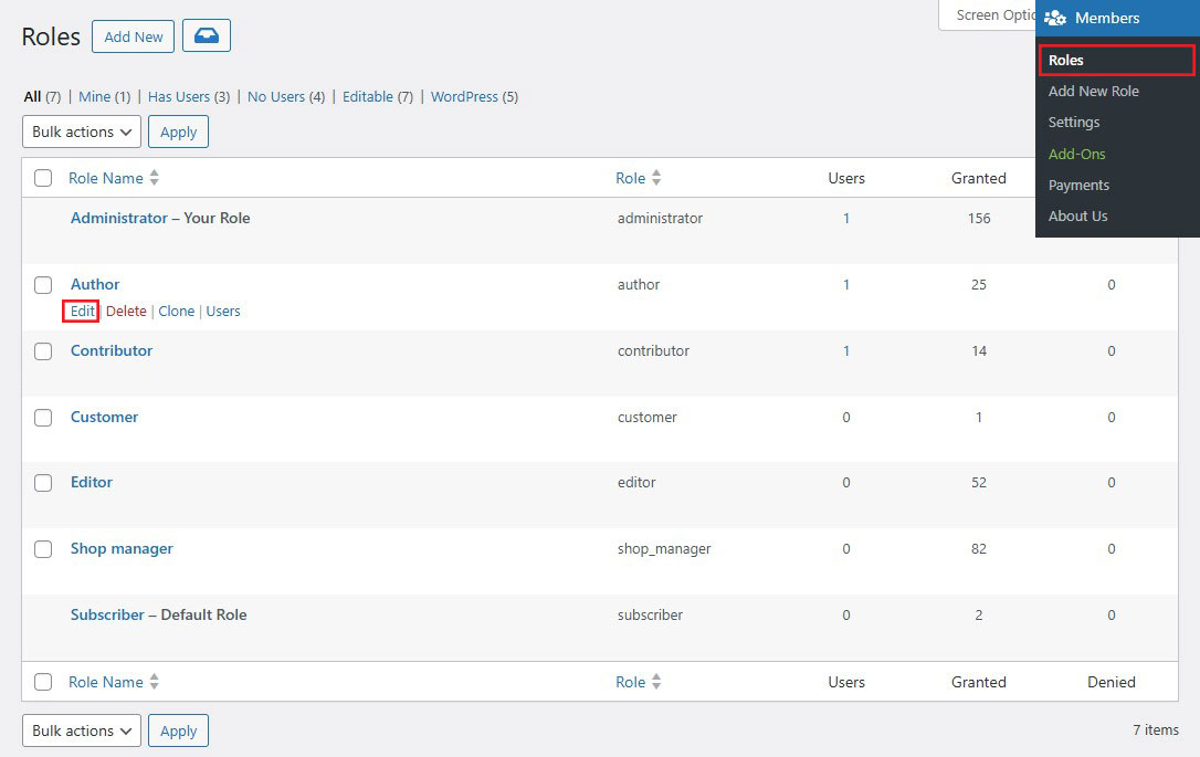 Select User Role to Edit