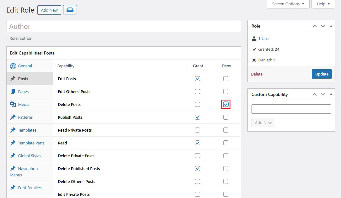 Edit User Role Capabilities