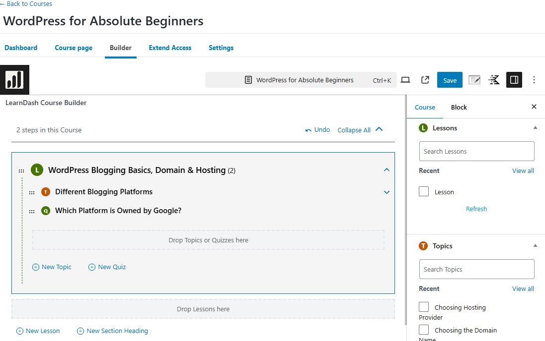 LearnDash Drag and Drop Course Builder