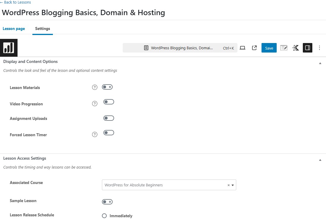 LearnDash Lesson Builder Settings
