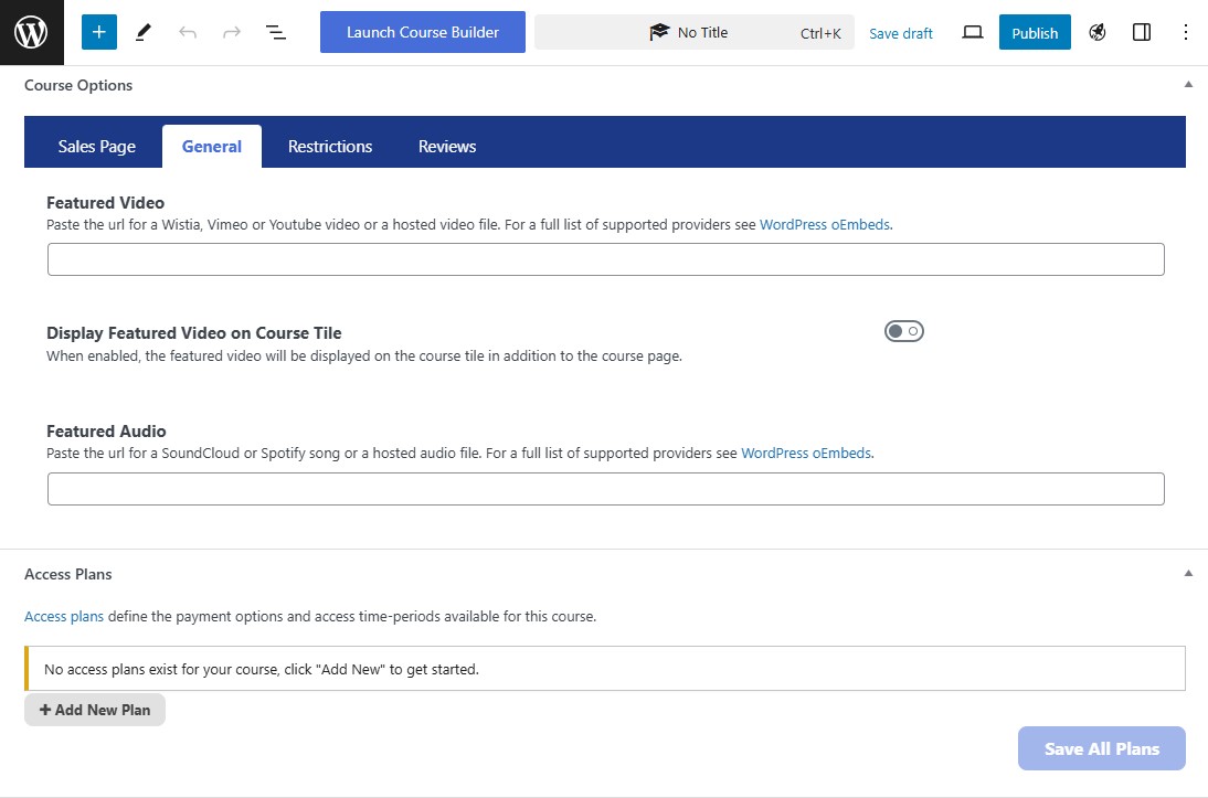 LifterLMS Course Settings