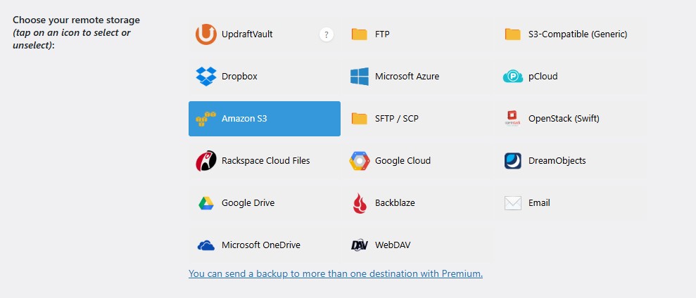 UpdraftPlus Cloud Services Options