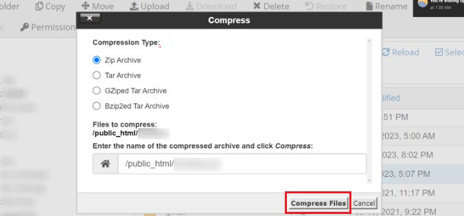 Select Zip Archive and Compress