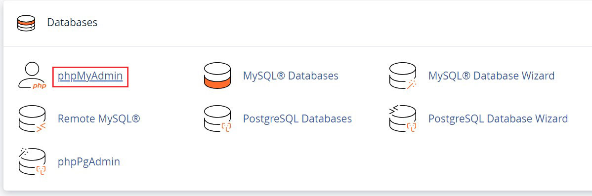 Select phpMyAdmin in cPanel