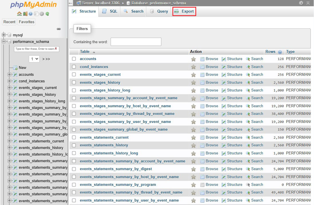 Export Database Tables