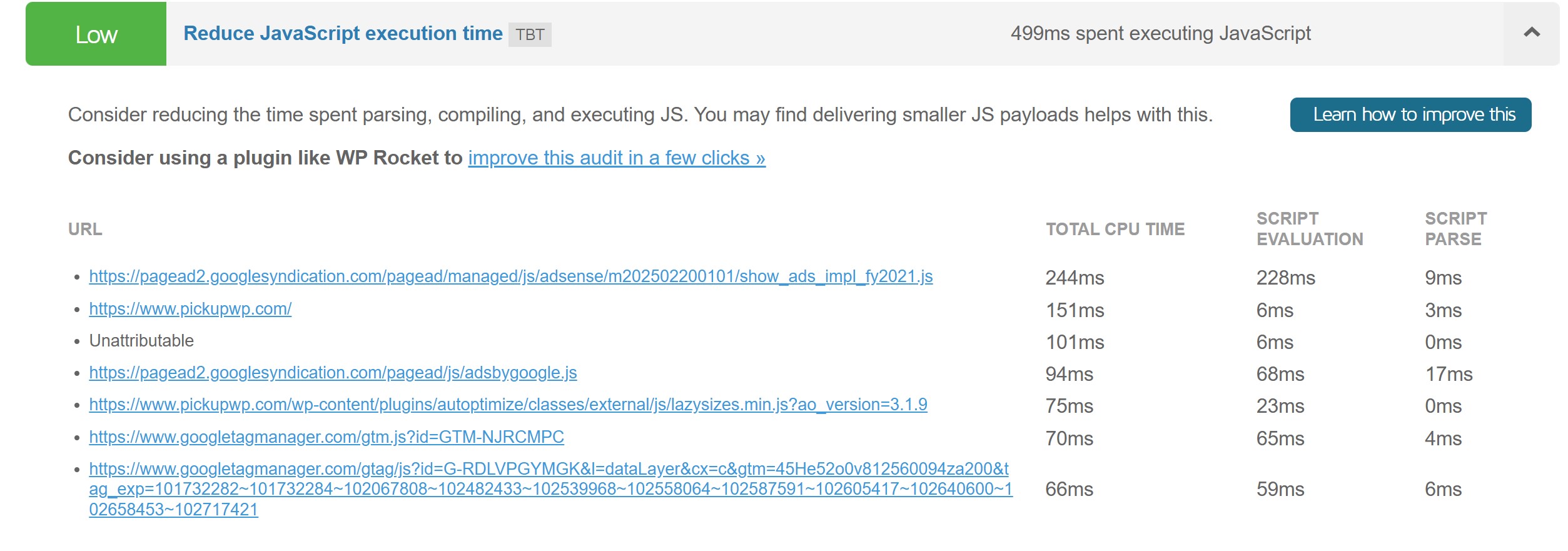 GTmetrix JavaScript Execution Time